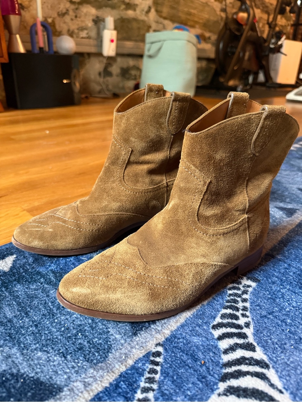 Sézane Suede Western Ankle Boots - Tan
